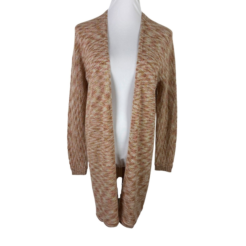 American Rag Cie Women's XS Space Dye Open Front Longline Cardigan Tan Pink Gold